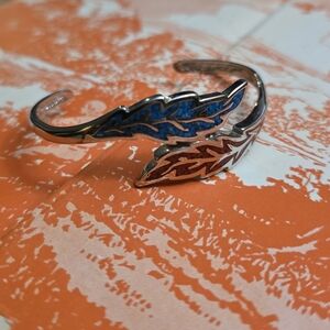 Blue and Sterling Silver Red Leaf Cuff Bracelet